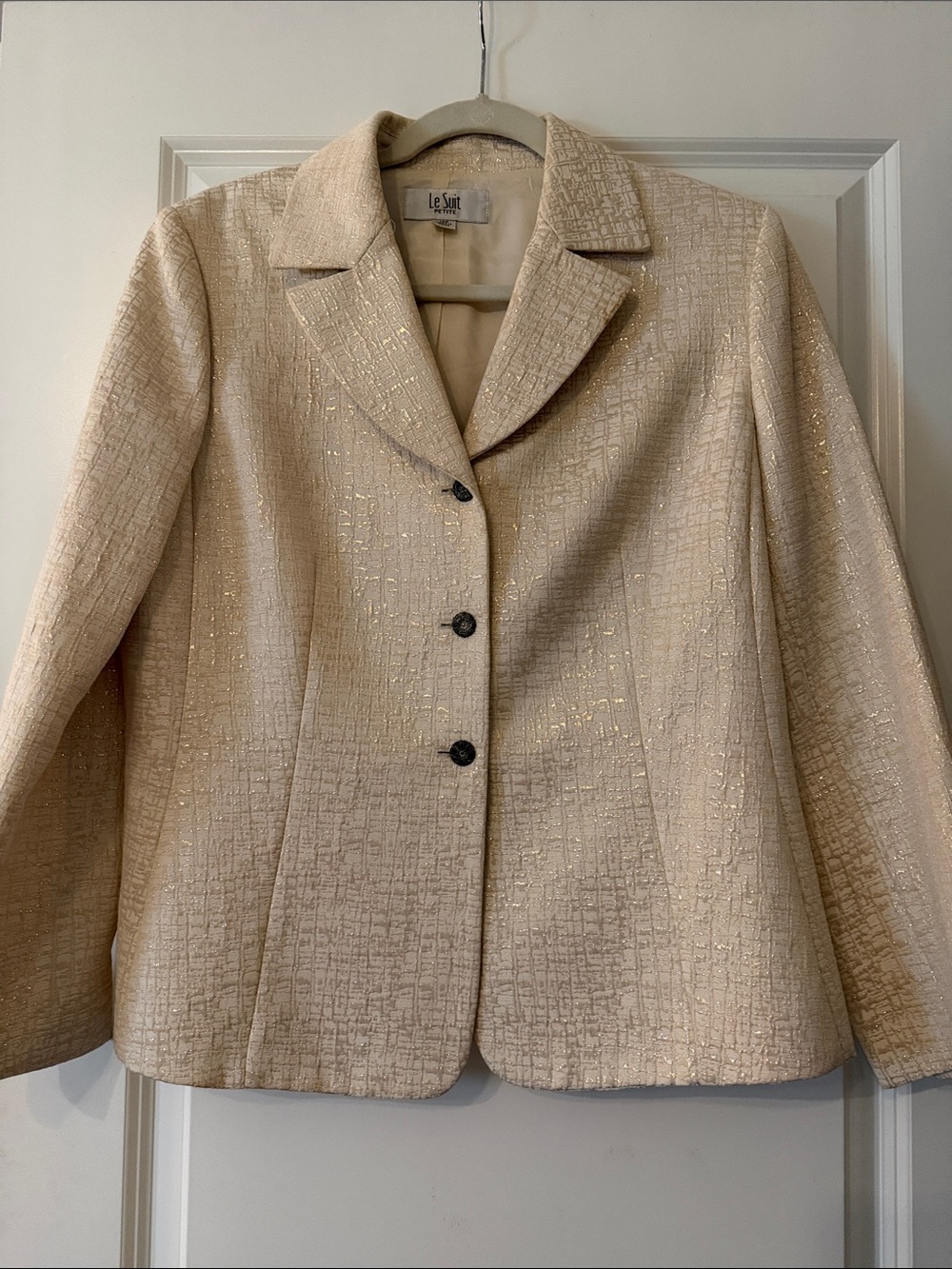 Le Suit Women's Beige Cream Metallic-Thread Blazer